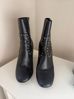 All Saints Black Leather Studded Ankle Boots